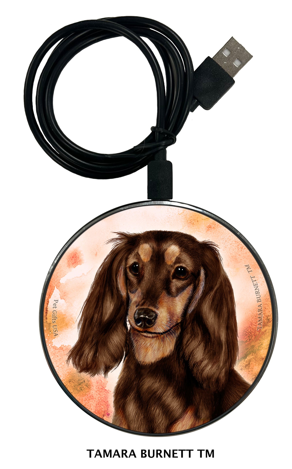 Dachshund Longhair Chocolate and Tan Zoomies Wireless Charger