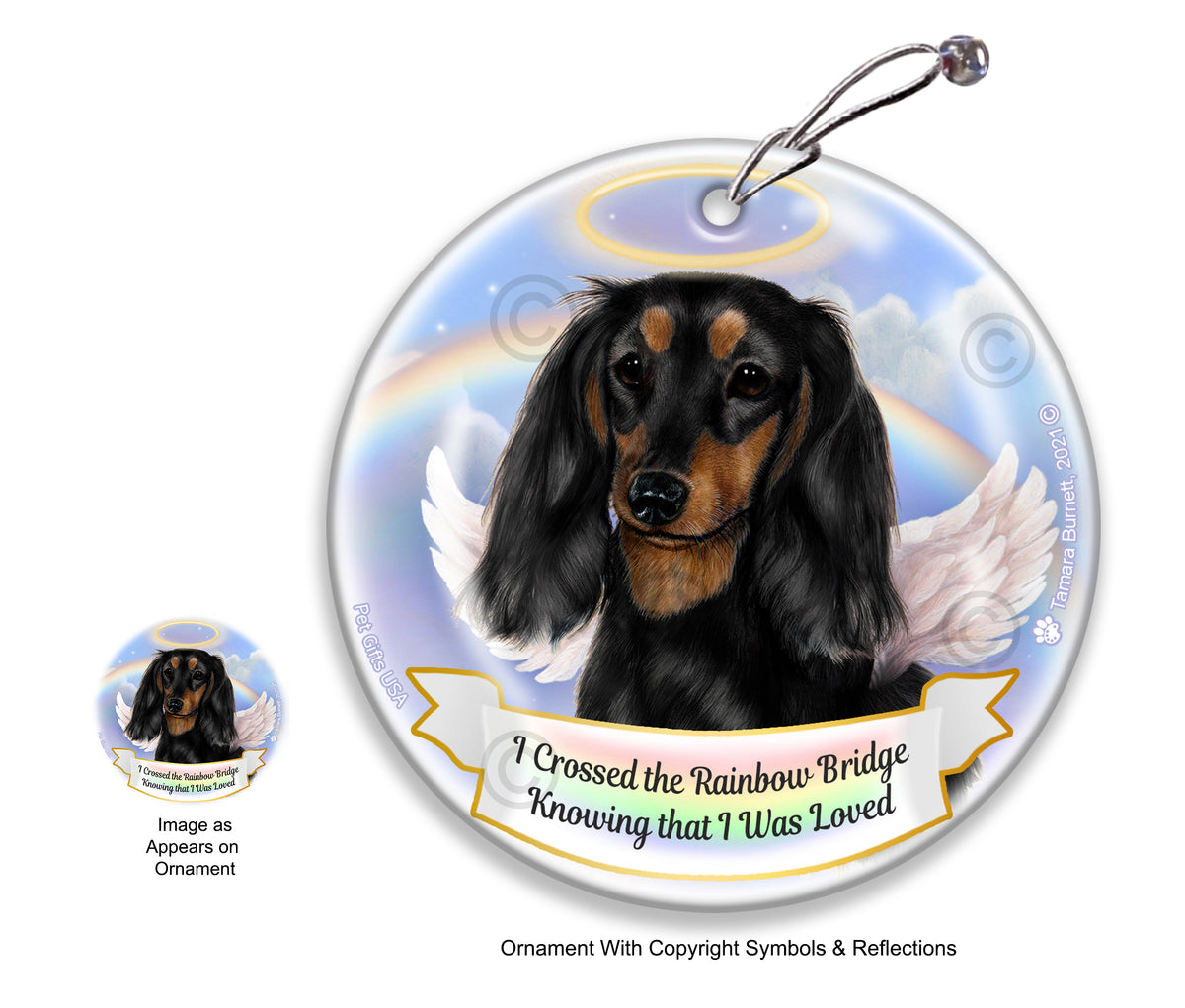 Dachshund Long Haired Rainbow Bridge Memorial Ornament