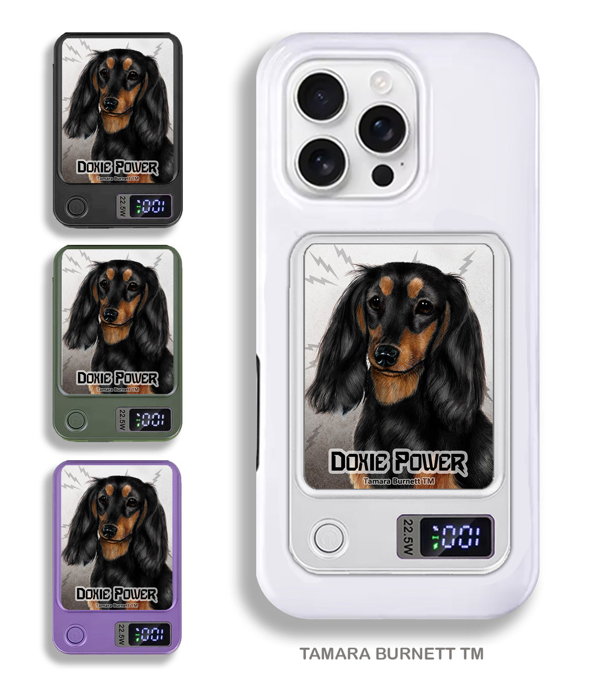 Long-Haired Dachshund Black and Tan Phone Bank Wireless Charger