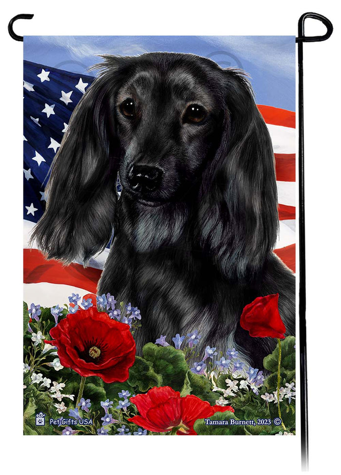 Dachshund Patriotic Flowers Garden Flags