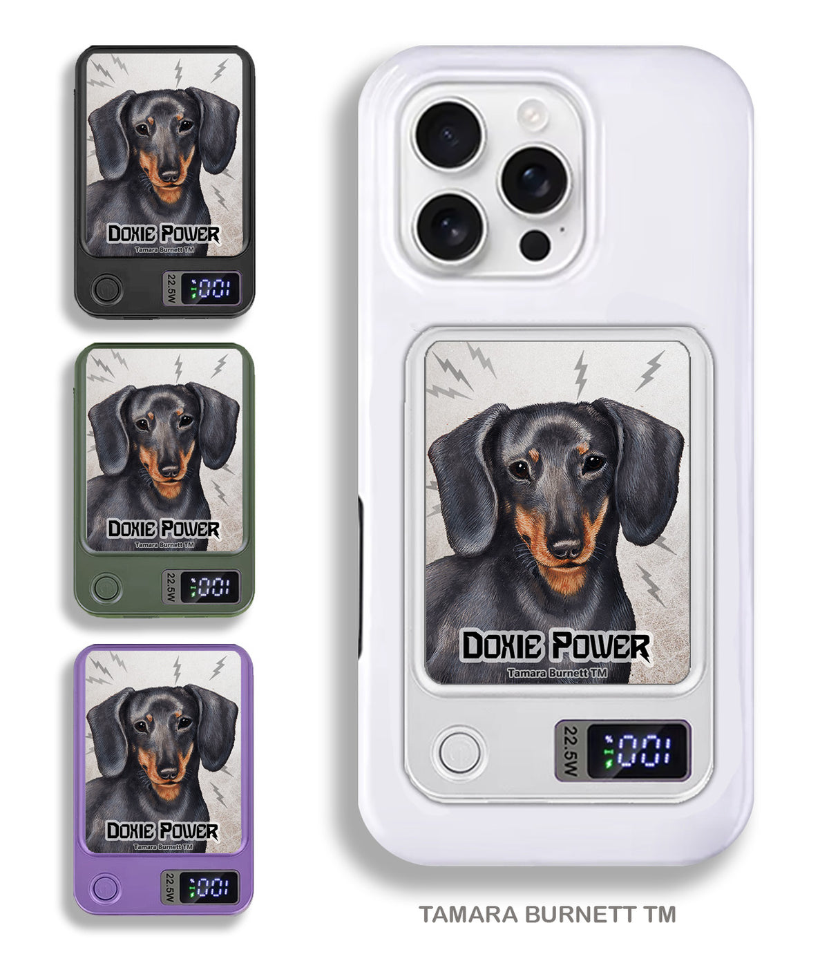 Short-Haired Dachshund Blue and Tan Phone Bank Wireless Charger