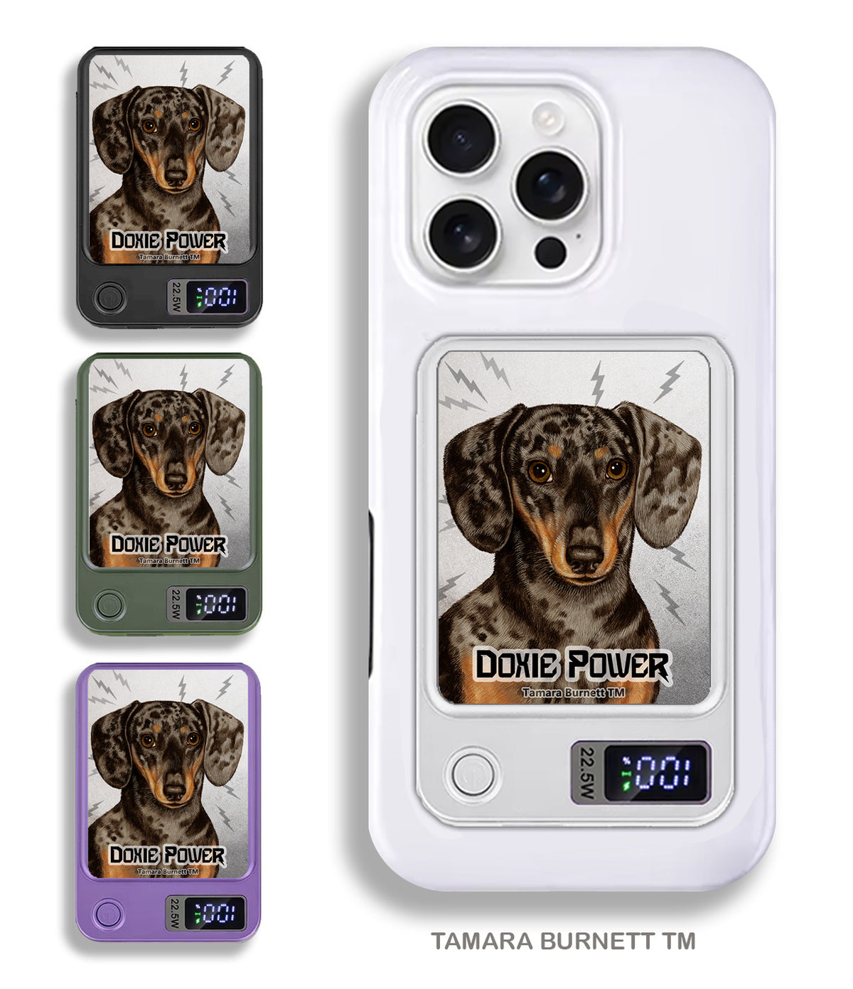 Short-Haired Dachshund Dapple Chocolate and Tan Phone Bank Wireless Charger