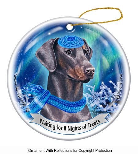 Doberman Uncropped Blue Ornament