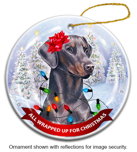 Doberman Uncropped Red Ornament