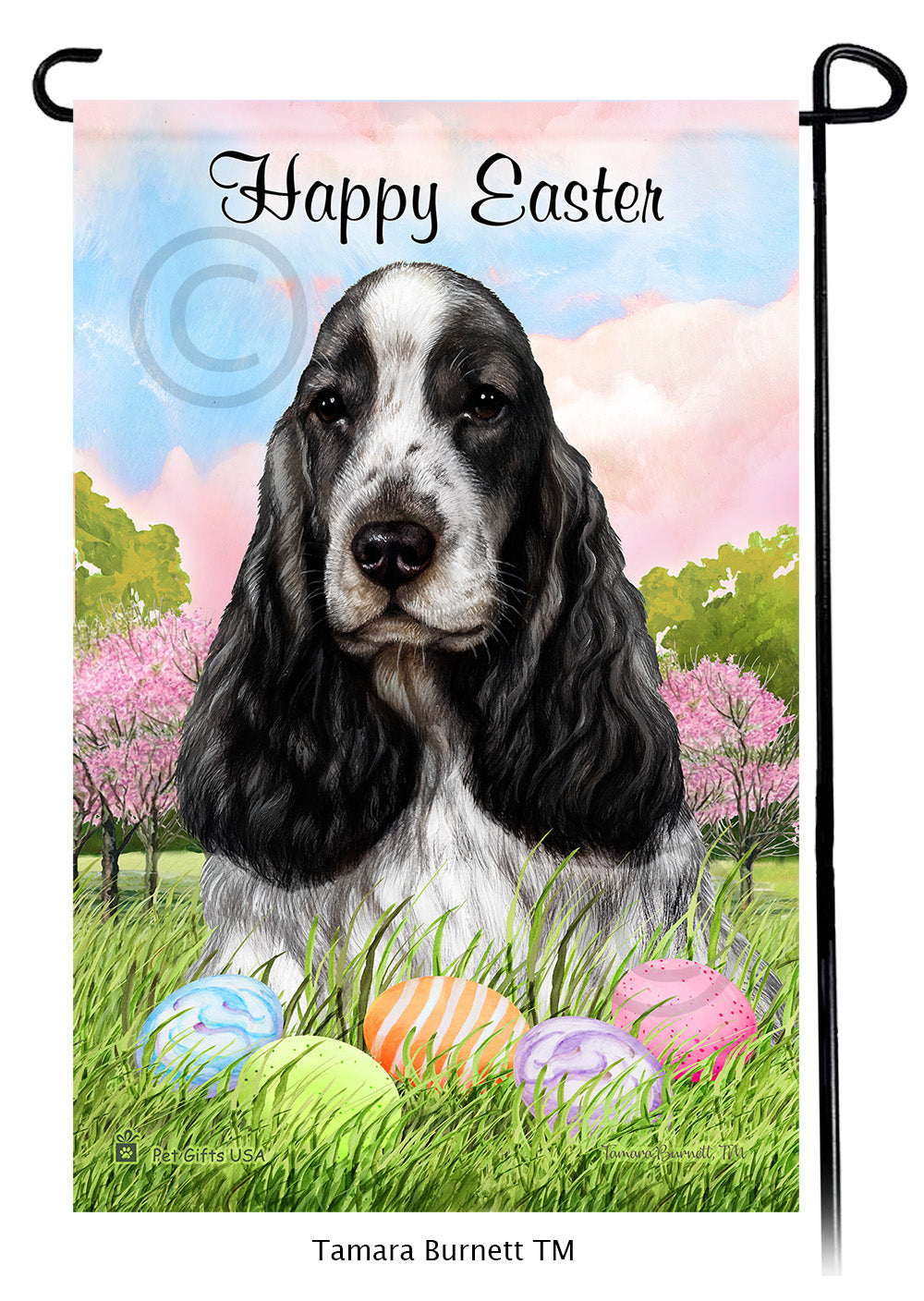 English Cocker Spaniel Happy Easter Garden Flags