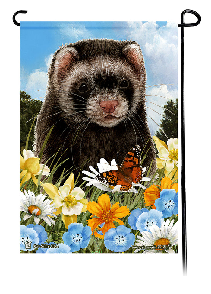 Black Sable Mitt Ferret Summer Flowers Garden Flags
