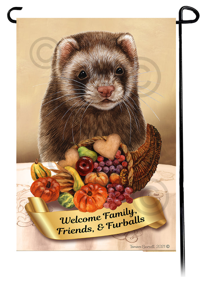 Chocolate Sable Mitt Ferret Thanksgiving Garden Flags