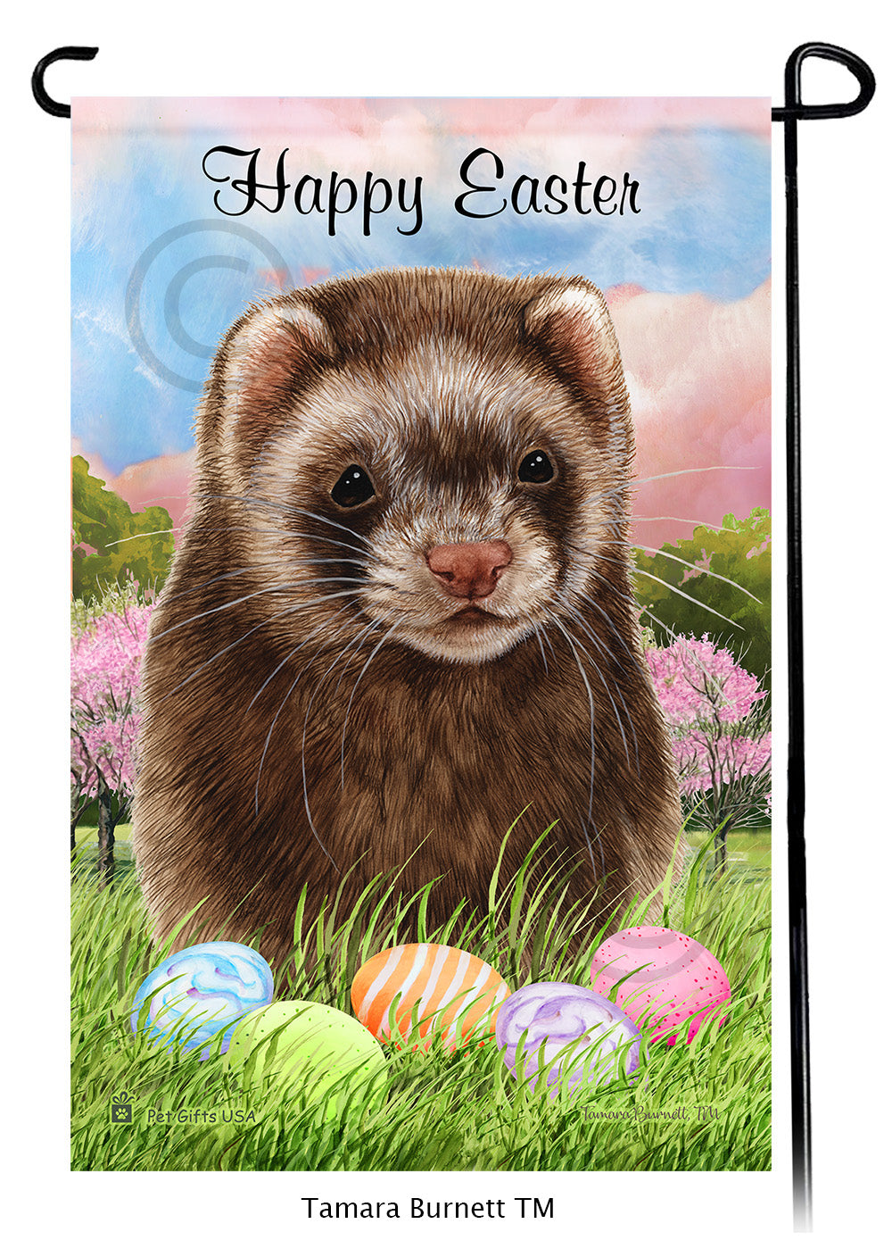 Chocolate Sable Ferret Happy Easter Garden Flags