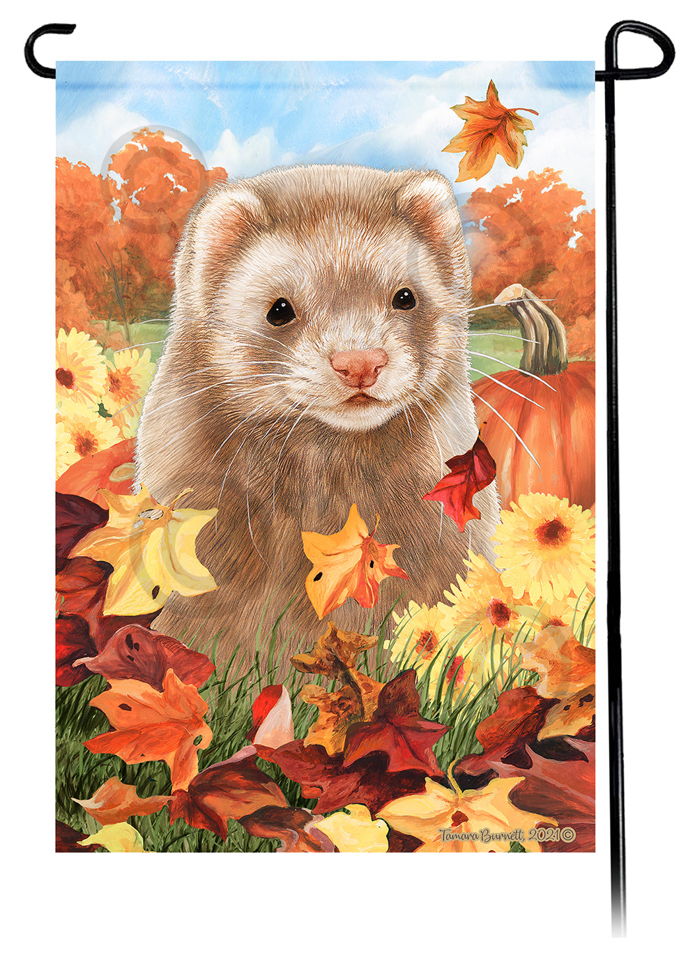 Ferret Falling Leaves - Garden Flag