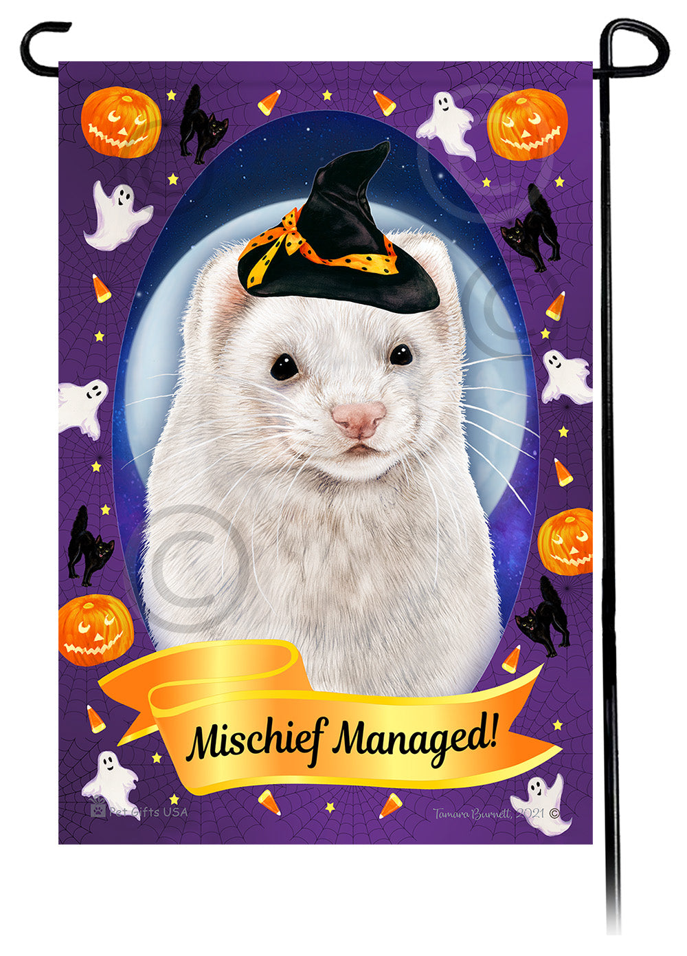 Dark Eyed White Ferret Halloween Howls Garden Flags