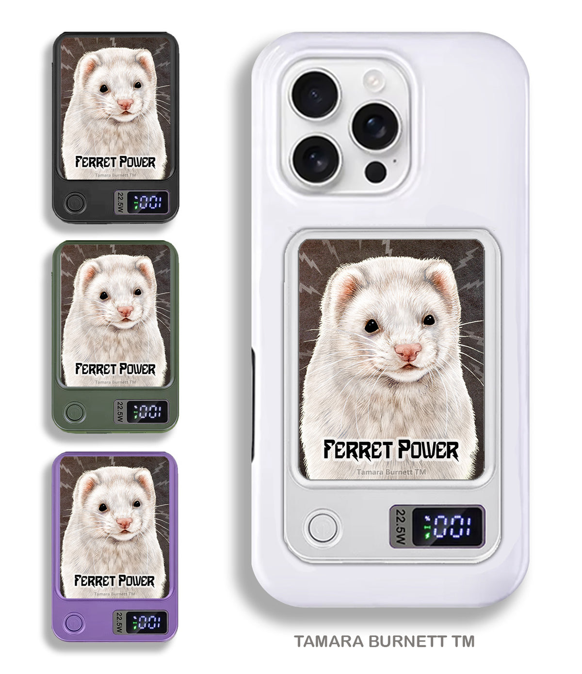 Ferret Dark Eyed White Phone Bank Wireless Charger