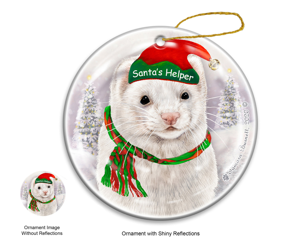 Ferret Dark Eyed White Ornament