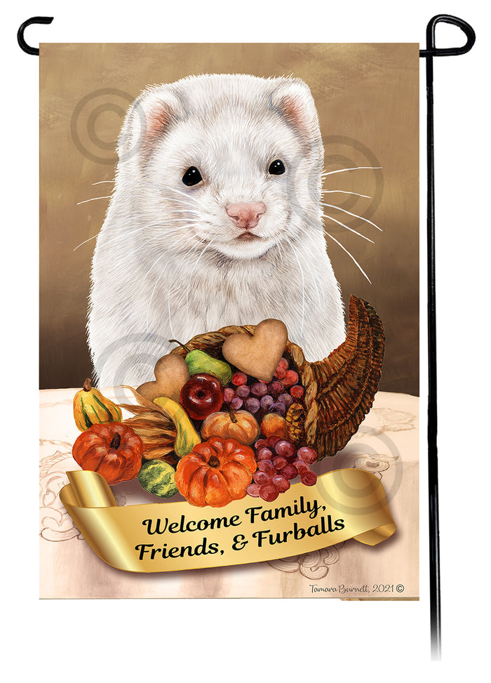 Dark Eyed White Ferret Thanksgiving Garden Flags