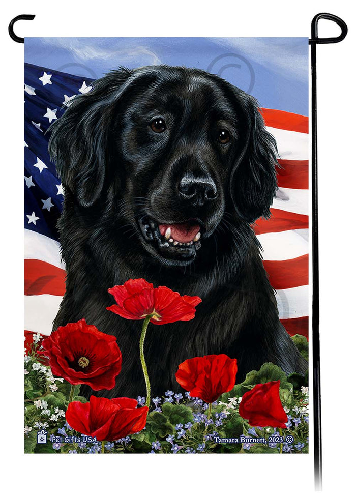 Flat Coated Retriever Patriotic Flowers Garden Flags