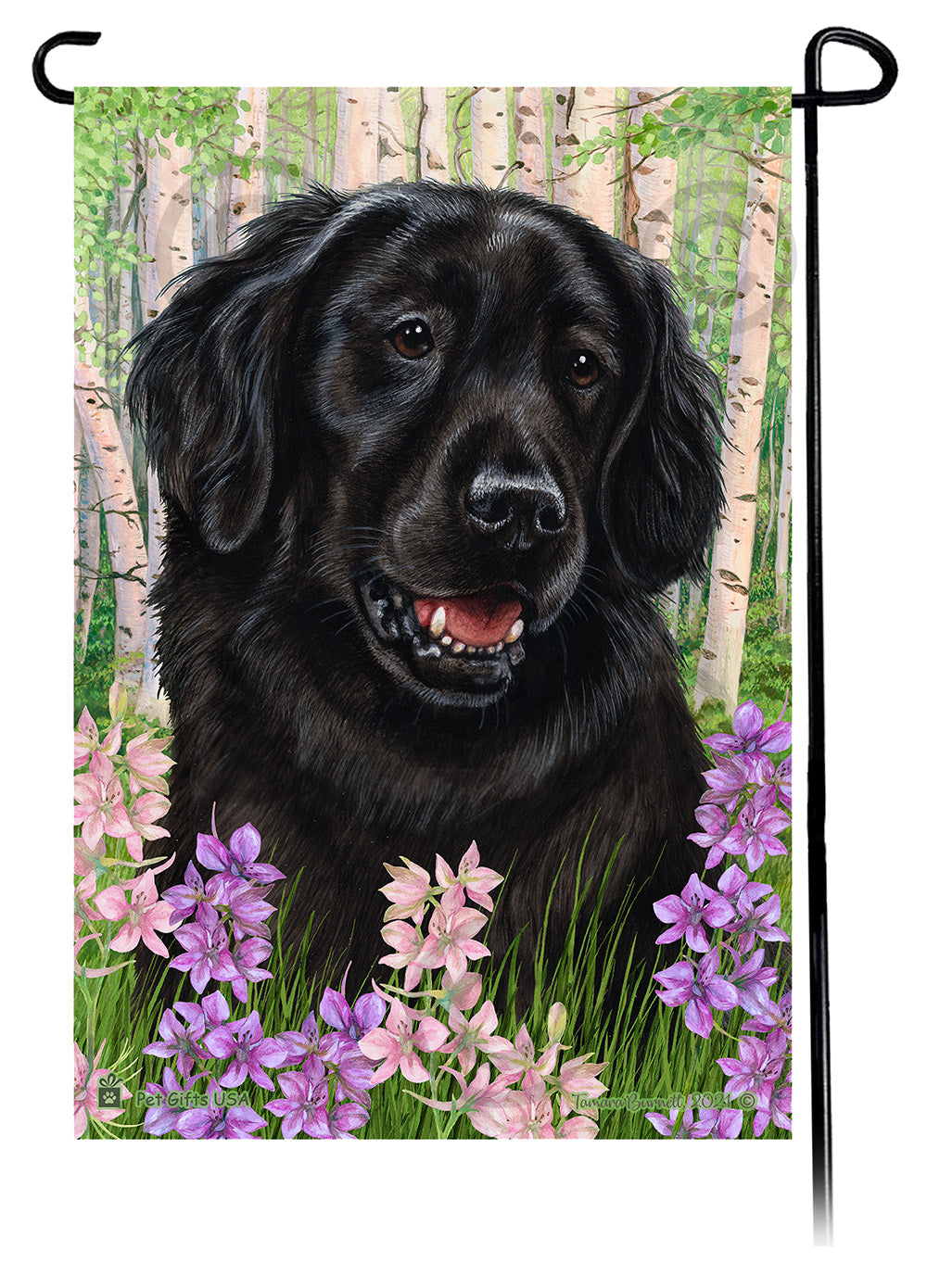 Flat Coated Retriever Spring Flowers Garden Flags