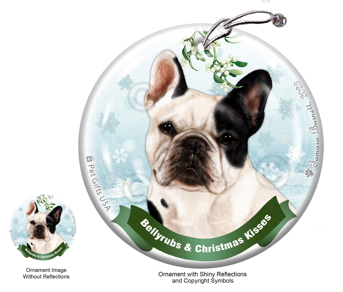 French Bulldog White/Black Ornament