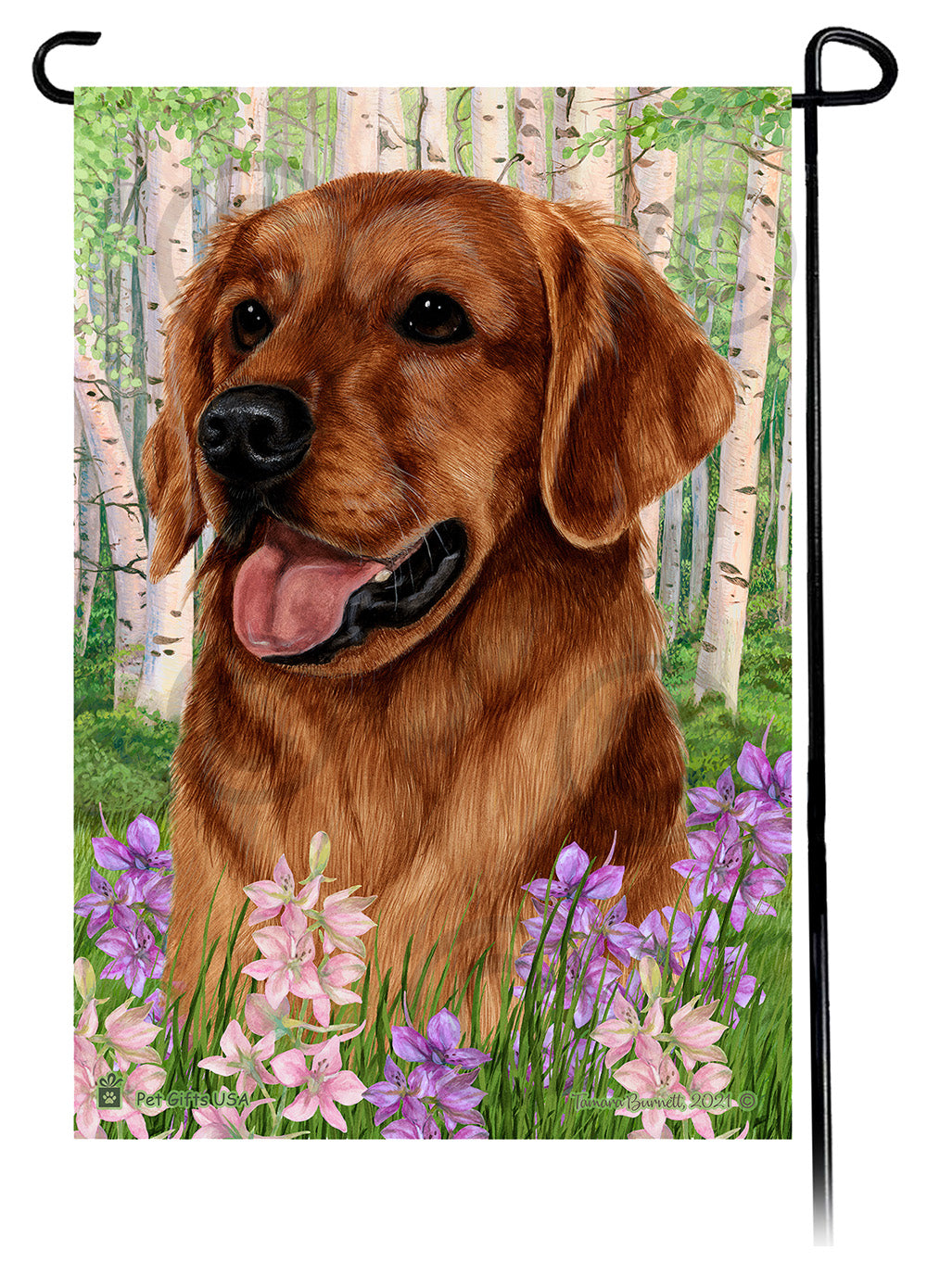 Golden Retriever Spring Flowers - Garden Flag