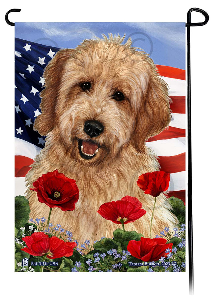 Goldendoodle Patriotic Flowers Garden Flags
