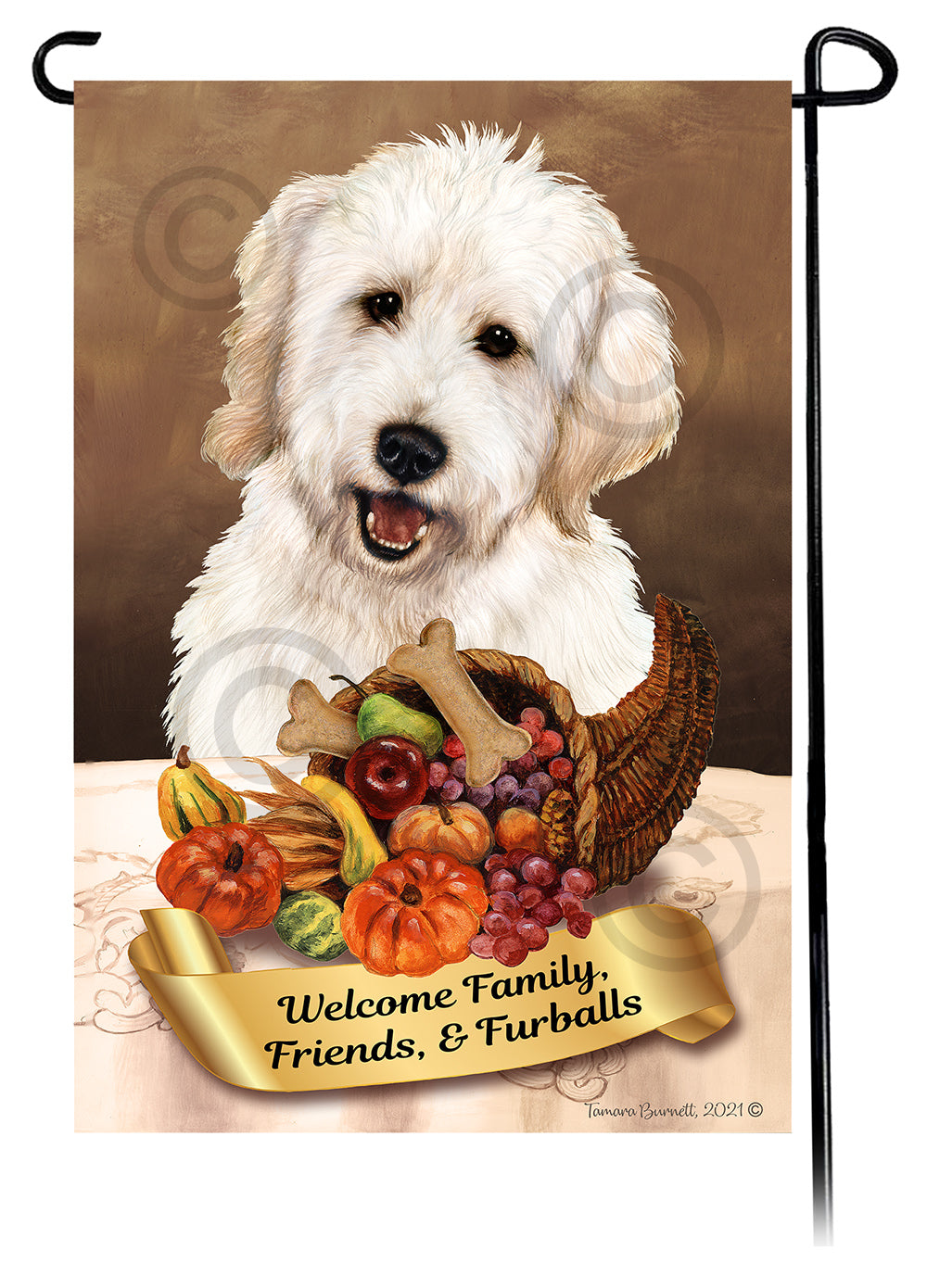 Goldendoodle White Thanksgiving Garden Flag