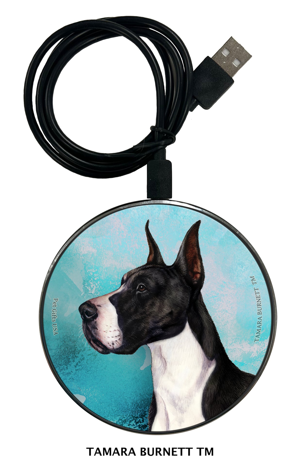 Great Dane Black and White Mantle Cropped Zoomies Wireless Charger