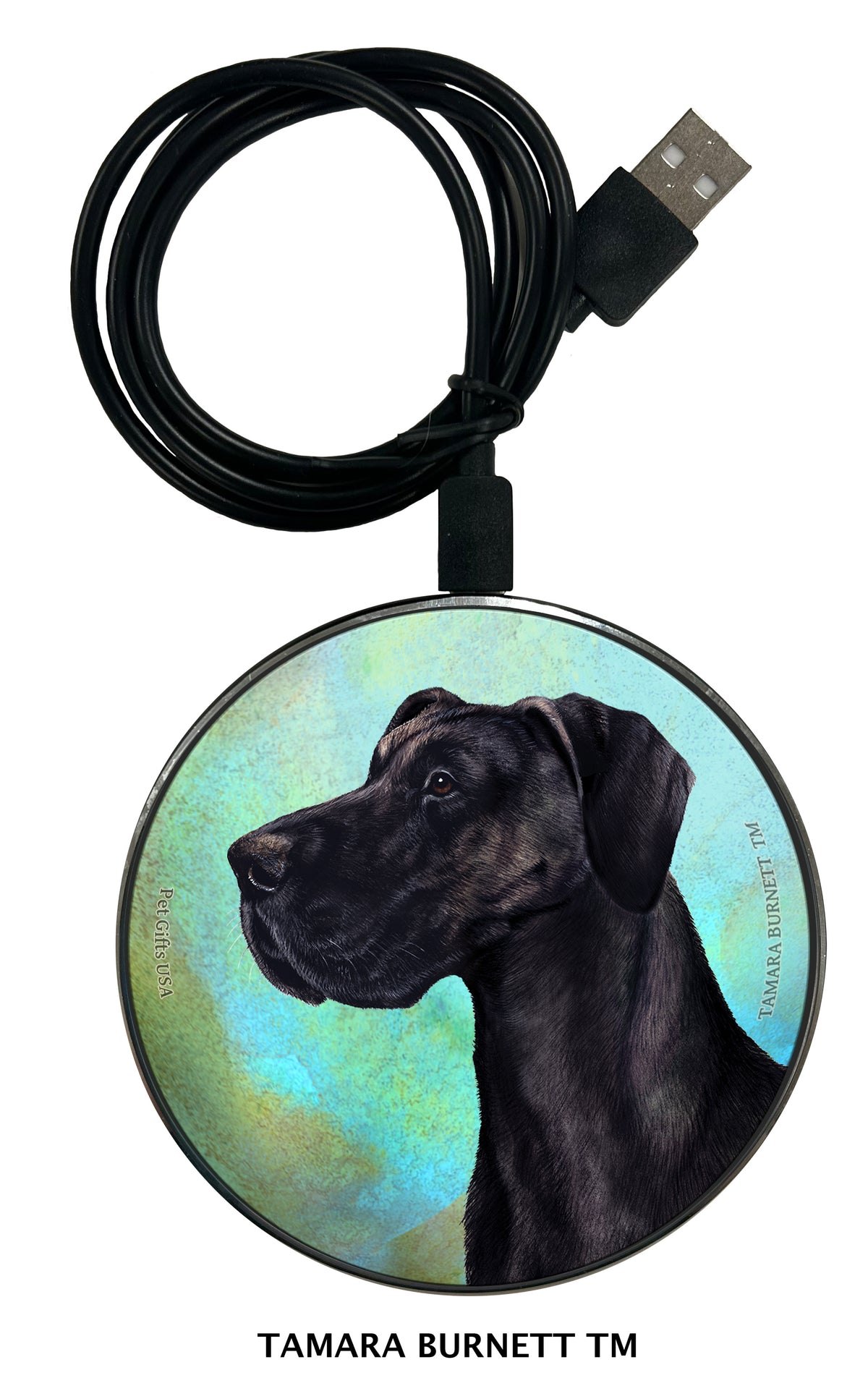 Great Dane Black Uncropped Zoomies Wireless Charger