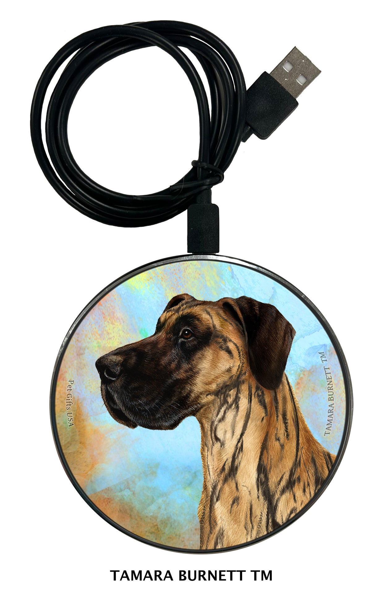 Great Dane Brindle Uncropped Zoomies Wireless Charger