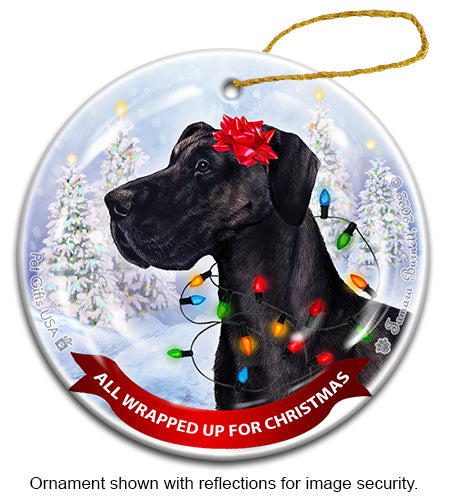 Great Dane Uncropped Black Ornament