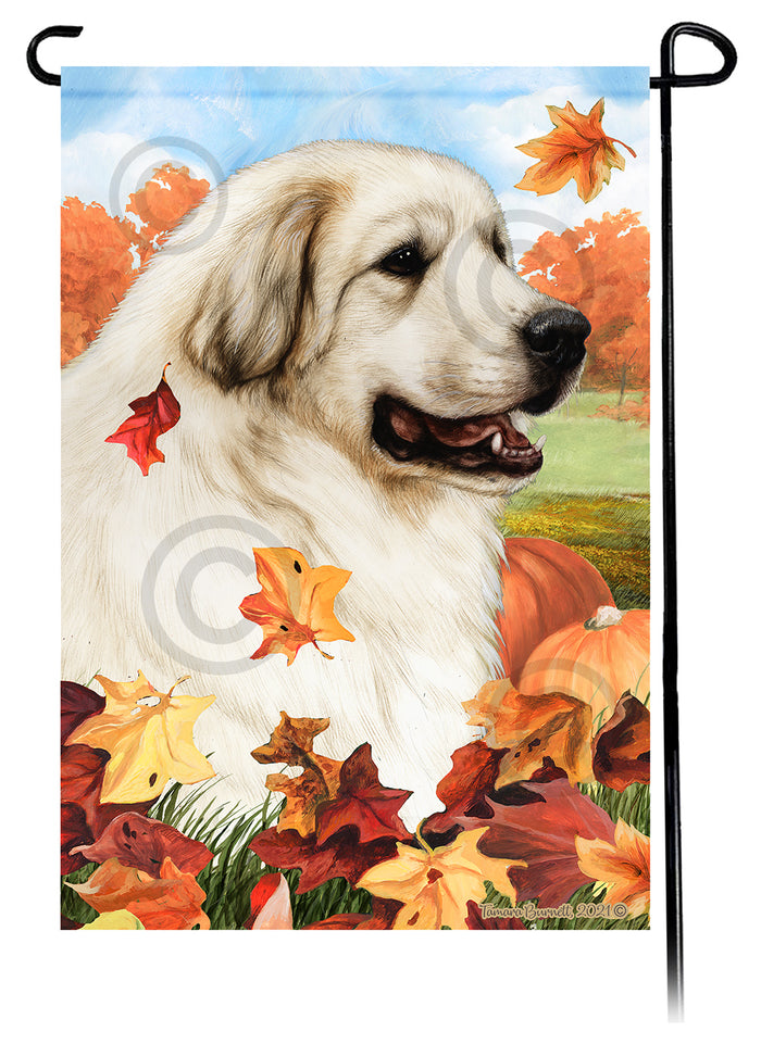 Great Pyrenees Falling Leaves Garden Flags