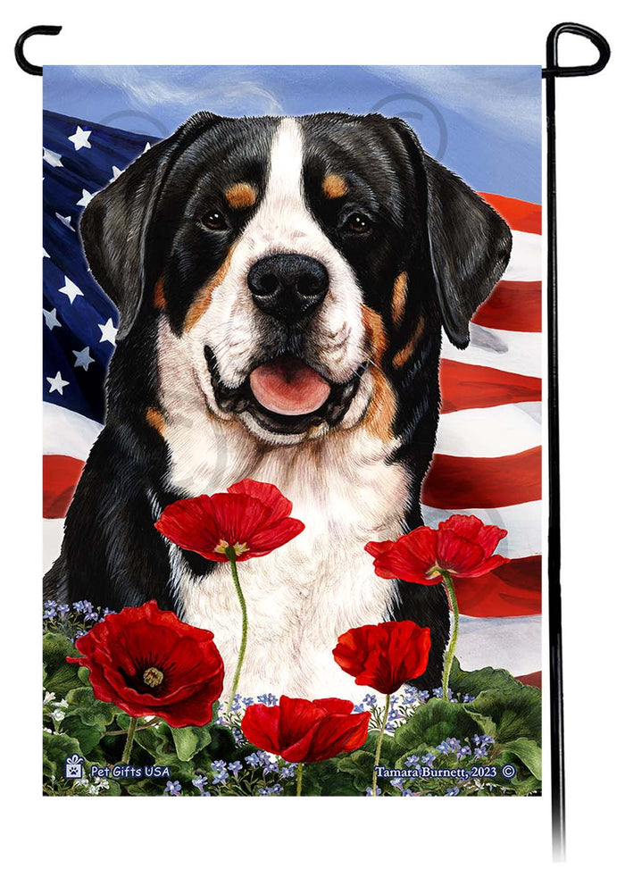 Greater Swiss Mountain Dog Patriotic Flowers Garden Flags