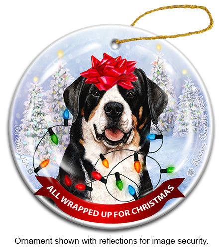 Greater Swiss Mountain Dog All Wrapped Up Ornament