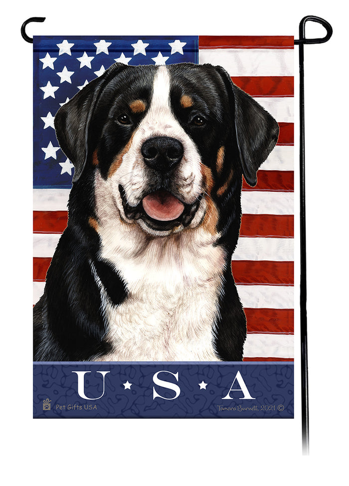 Greater Swiss Mountain Dog True Blue Garden Flags