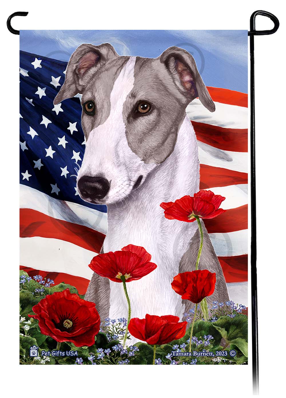 Greyhound Patriotic Flowers - Garden Flag