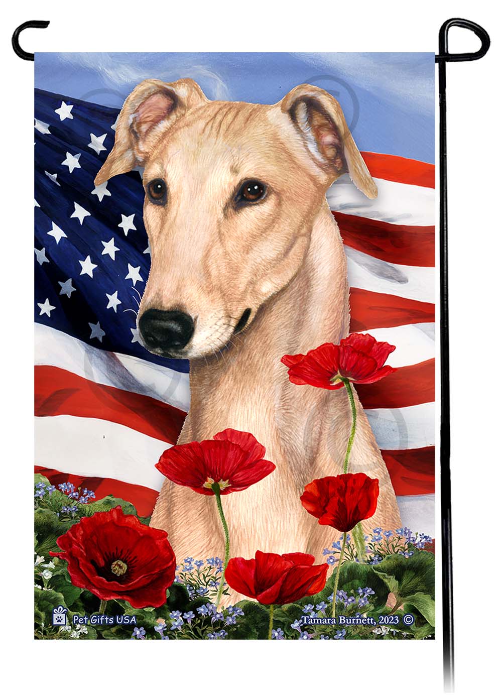 Greyhound Patriotic Flowers - Garden Flag