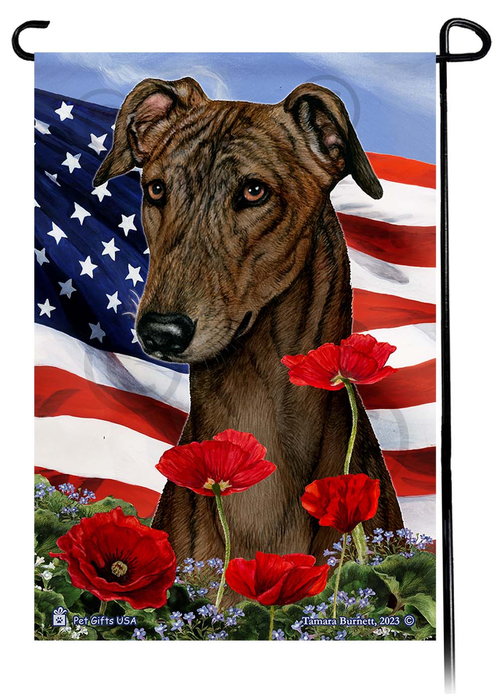 Greyhound Patriotic Flowers - Garden Flag