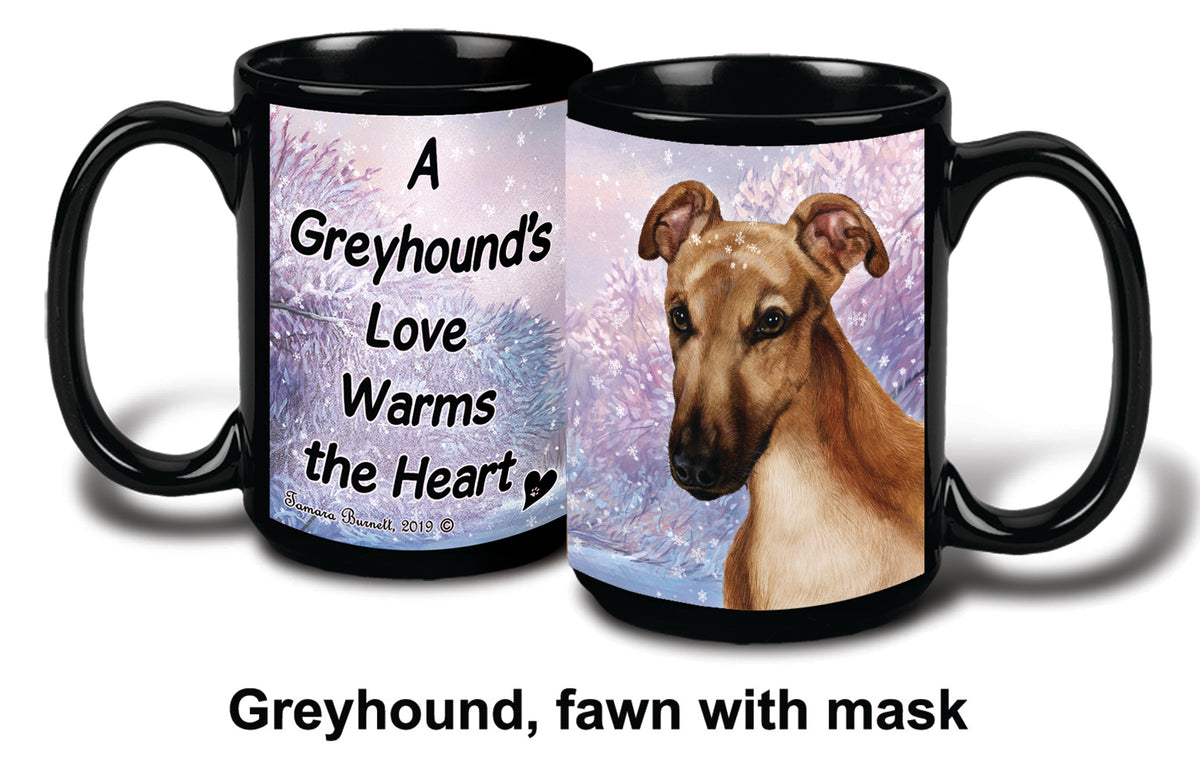 Greyhound Fawn and White Winter Mug 15 oz