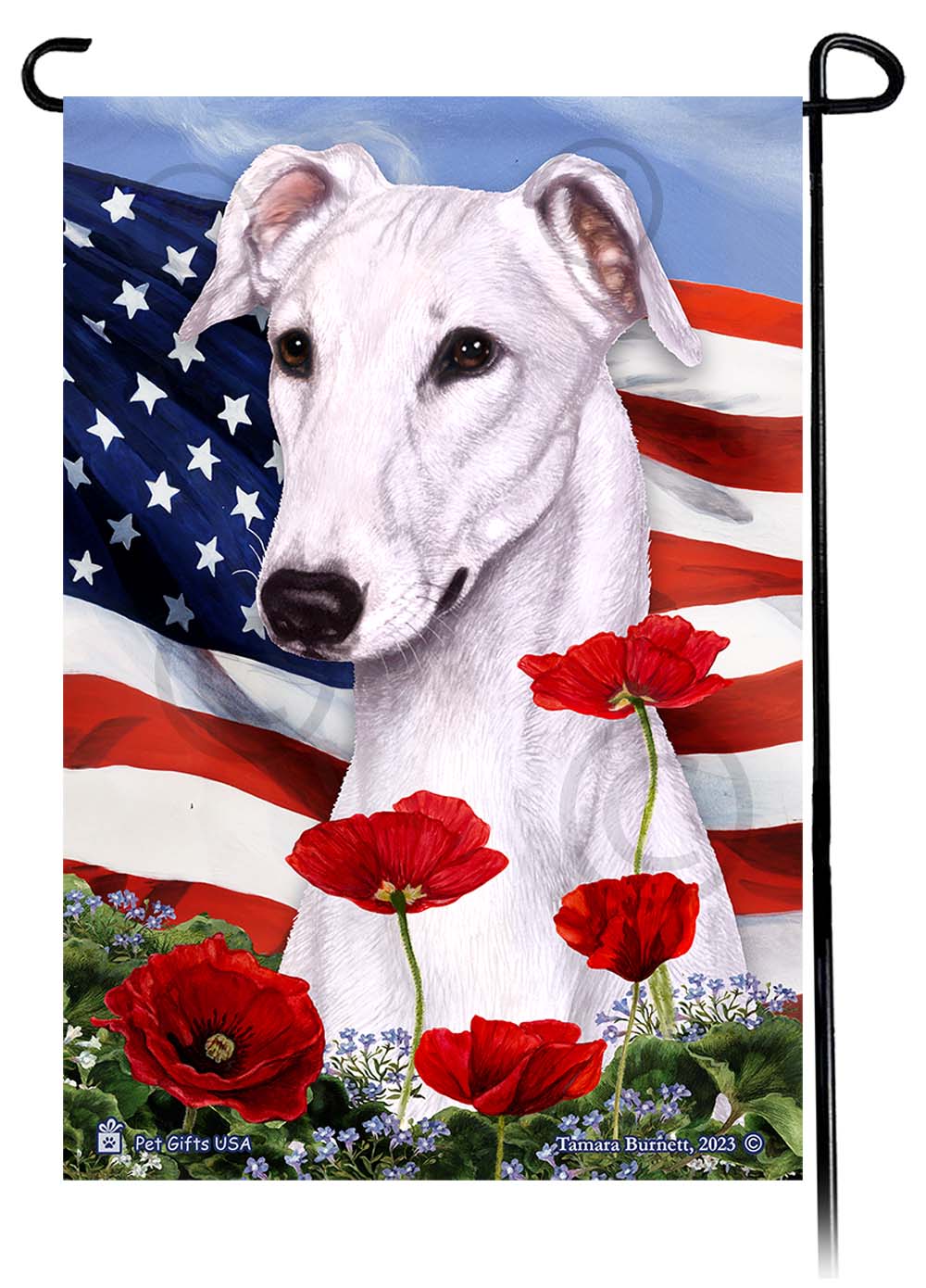 Greyhound Patriotic Flowers - Garden Flag