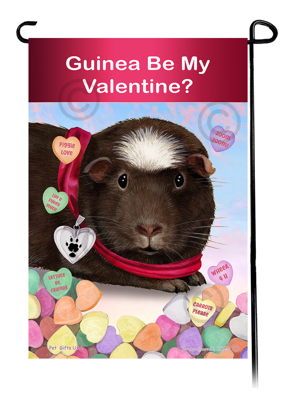 Black Crested Guinea Pig Valentine Sweetheart - Garden Flag