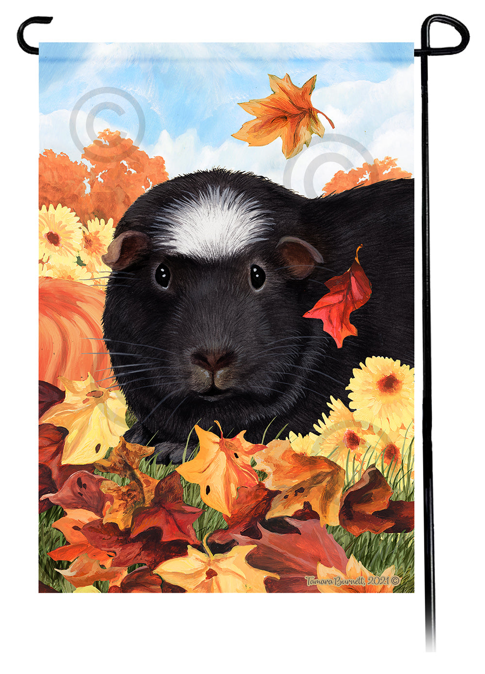 Black Crested Guinea Pig Falling Leaves Garden Flags