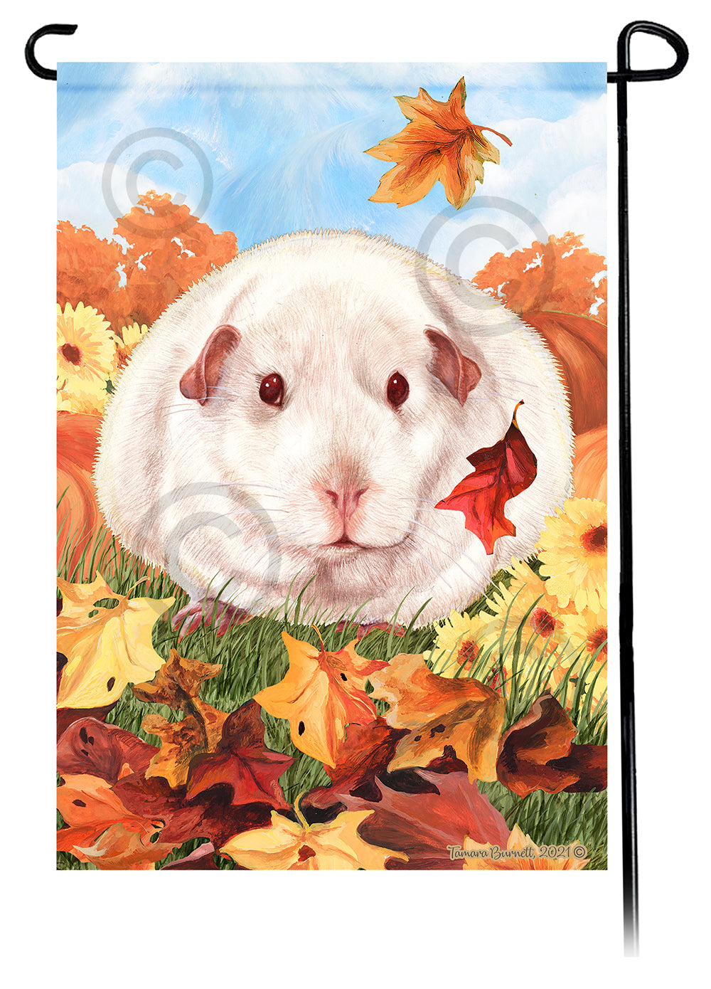 Pink Eyed White Guinea Pig Falling Leaves Garden Flags