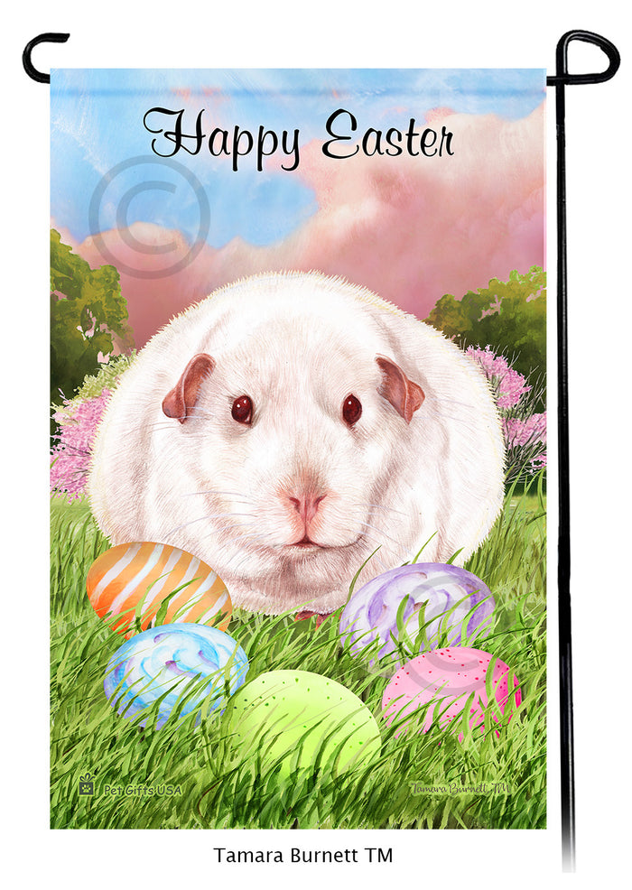 Pink Eyed White Guinea Pig Happy Easter Garden Flags