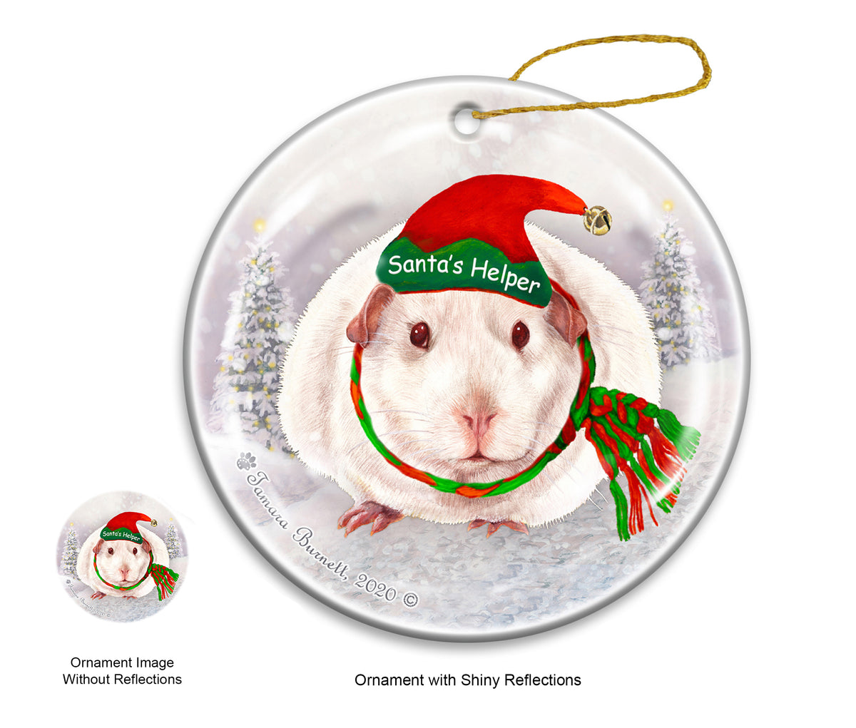 Guinea Pig Pink Eyed White - Santa's Helper Ornament