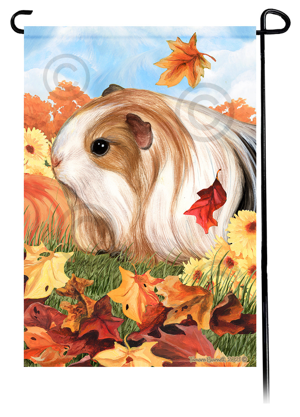 Silkie Guinea Pig Falling Leaves Garden Flags