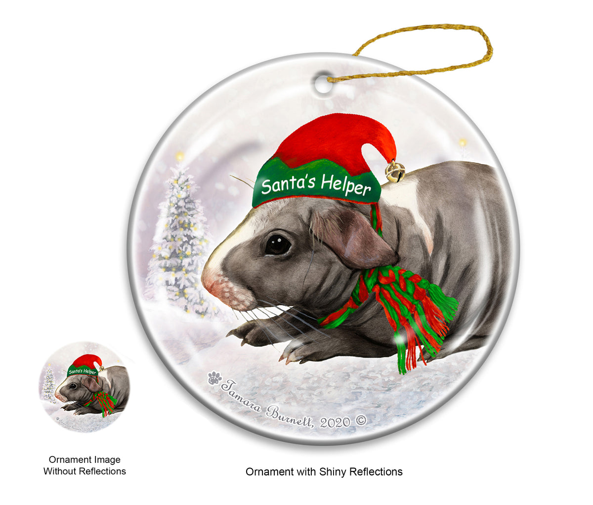 Guinea Pig Skinny Hairless - Santa's Helper Ornament