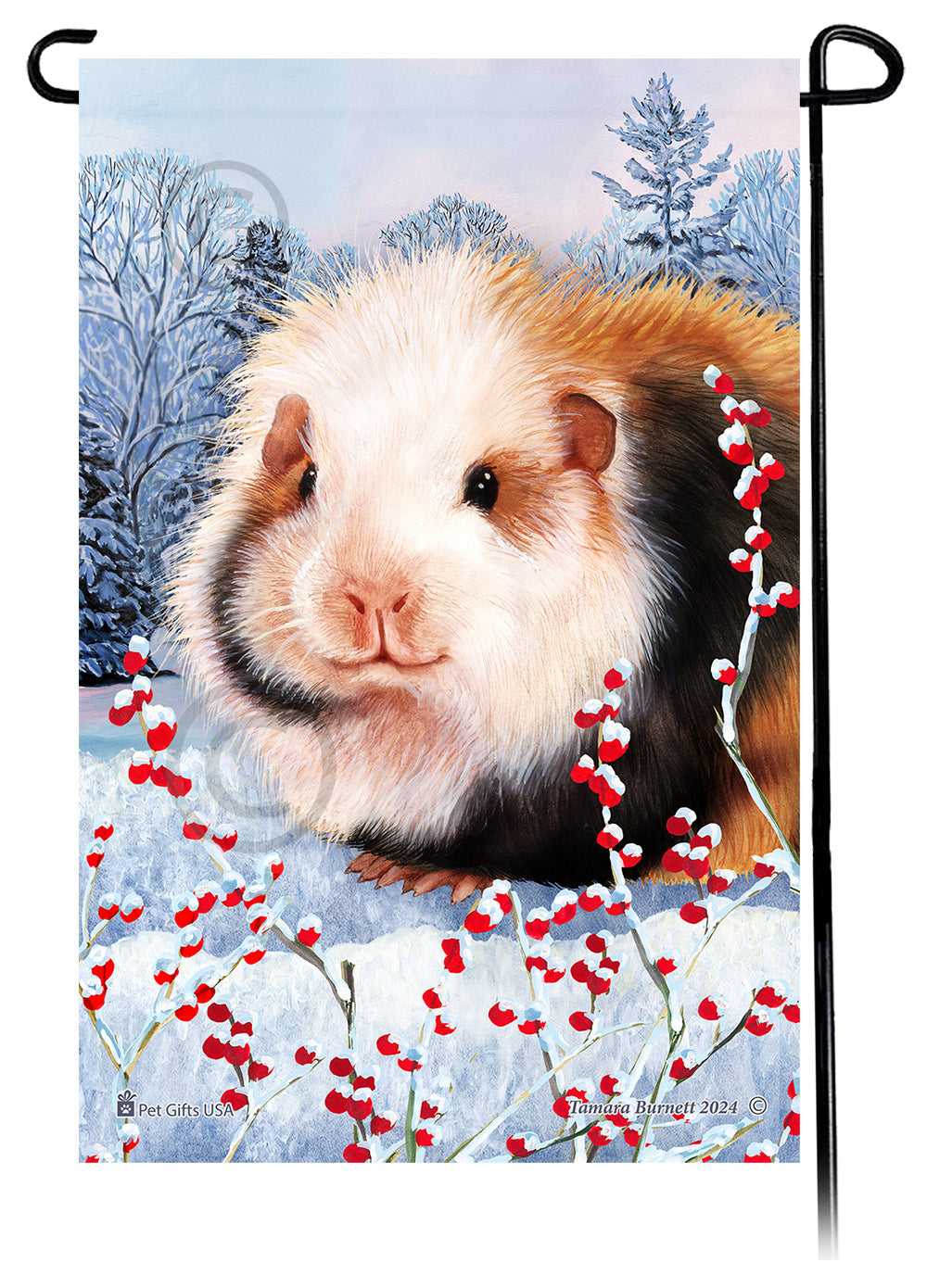 Teddy Bear Guinea Pig Winterberries Garden Flags