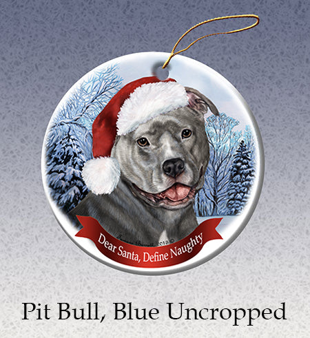 Pit Bull Uncropped Blue Ornament