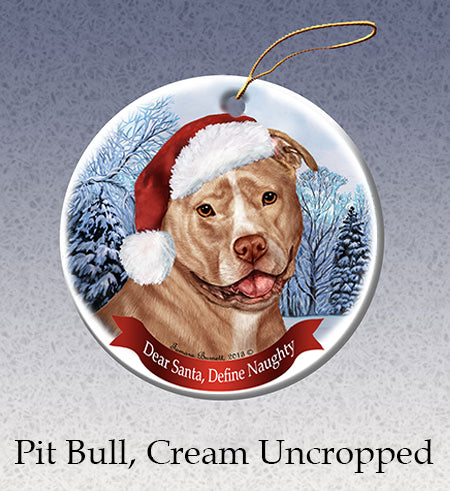 Pit Bull Uncropped Cream and White Ornament