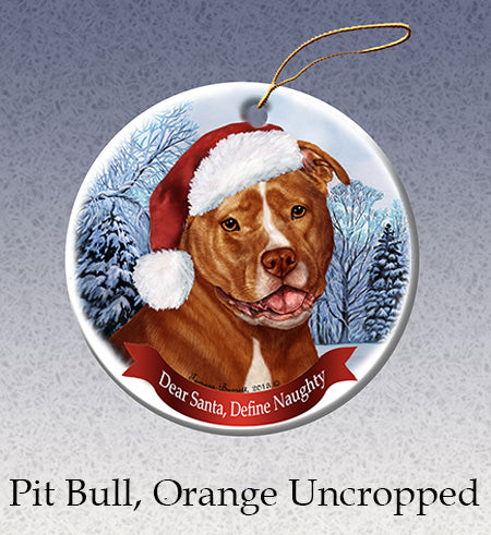 Pit Bull Uncropped Orange and White Ornament