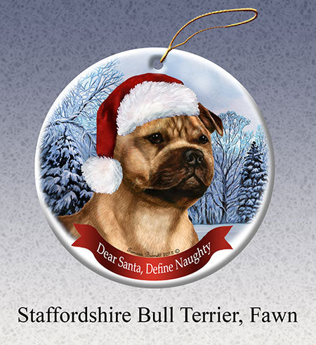 Staffordshire (Fawn) - Dear Santa, Define Naughty Christmas Ornament