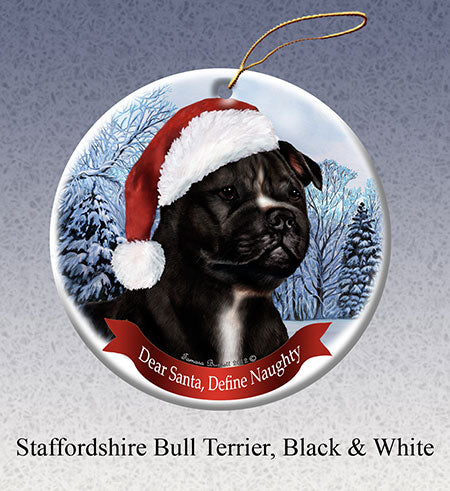 Staffordshire Bull (Black and White) - Dear Santa, Define Naughty Christmas Ornament