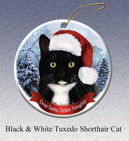 Tuxedo Black and White Cat - Dear Santa, Define Naughty Christmas Ornament